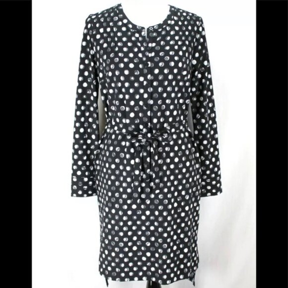 Merona NEW Polka Dot Stretch Shirt Dress Pockets Button Stretch Tunic Minimal L - Picture 2 of 16